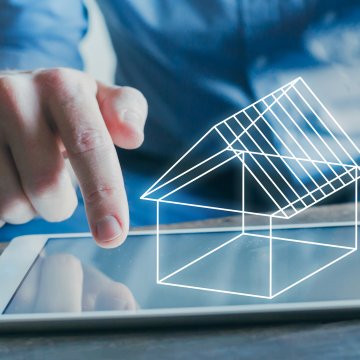 Digital blueprint of a house on a tablet 